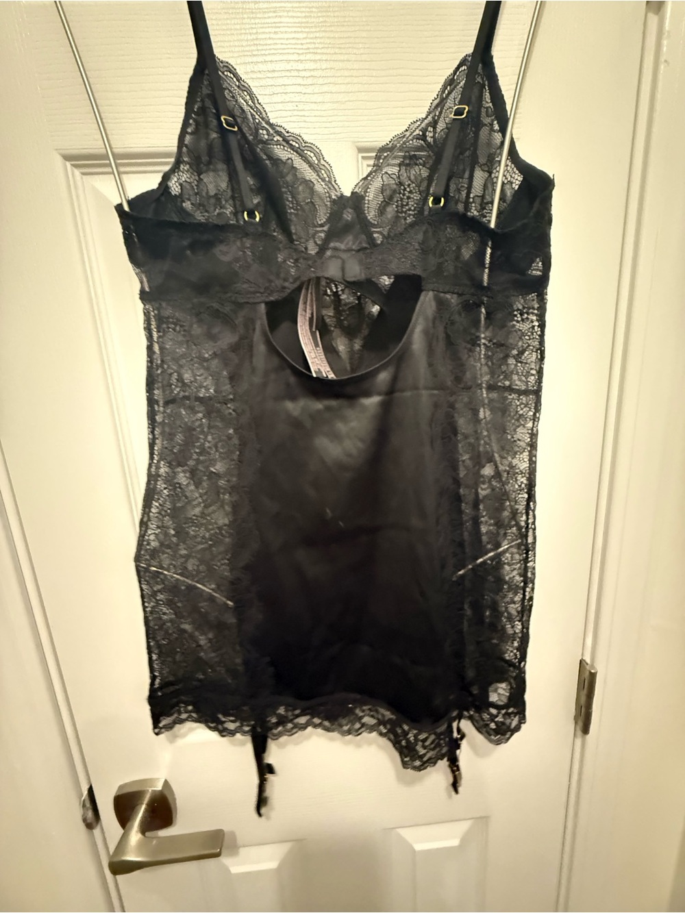 Victorias Secret Black Lace Satin Slip with Garter Straps Large - Picture 7 of 11